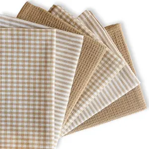 Cotton Dish Towels For Kitchen Drying - Highly Absorbent Beige Striped Gingham Plaid Tea Towels - 18"X28" Set Of 6 Farmhouse Linen Dishtowels In Bulk - Pano De Prato Para Cozinha - T Towles Towls