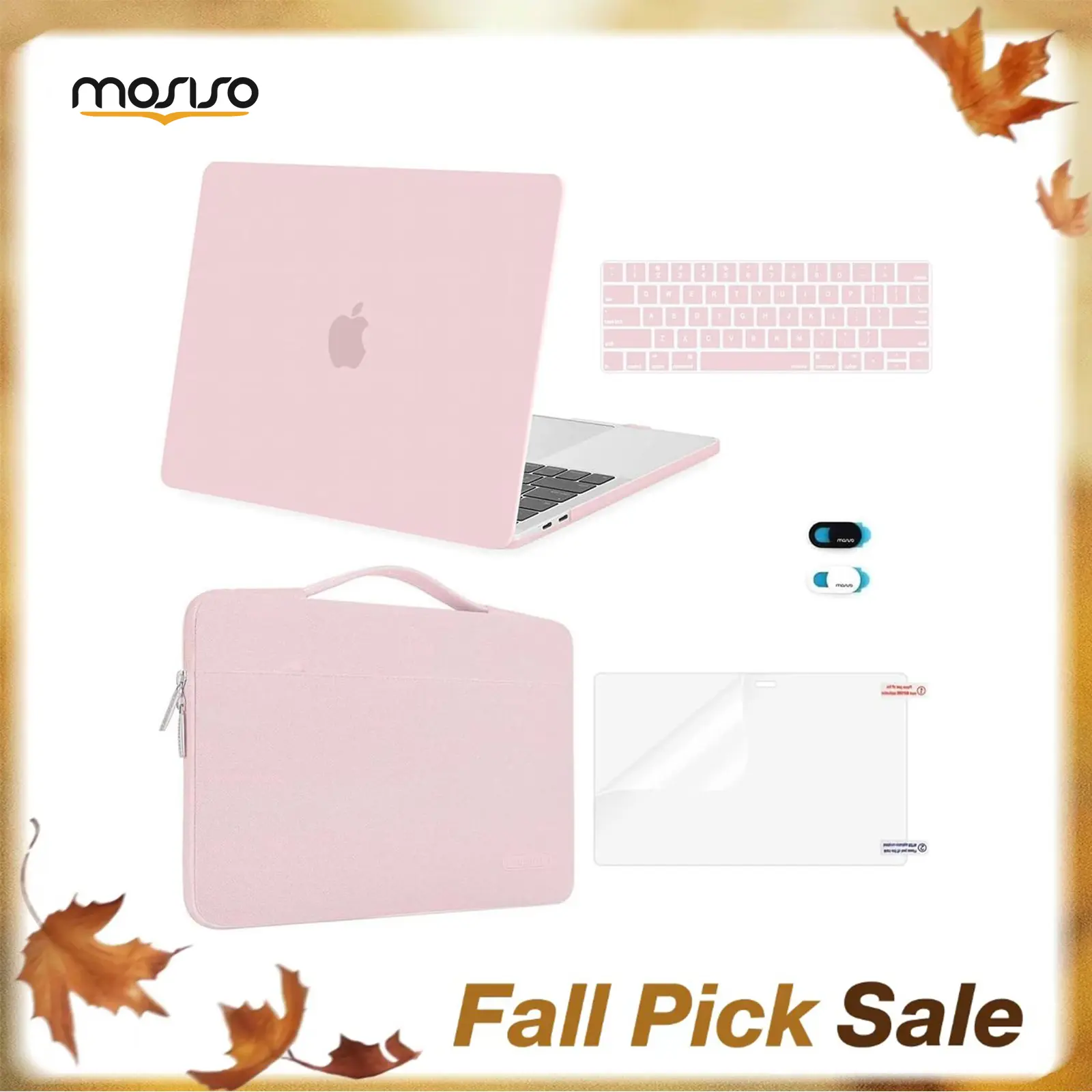 MOSISO Solid Flexible Water-Resistant Slim Profile Plastic Hard Case Bundle for 13in MacBook Pro (M2 2026/2025/2024-2016, A2338 M1 A2251 A2289 A2159 A1989 A1708 A1706) - Sleeve Bag, Keyboard Covers, Webcam Cover, Screen Protector for School, Office