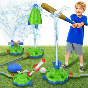 Kids Outdoor Baseball Training Game, 4-in-1 Rocket Launcher Sports Toy with Interactive Water Spray for Backyard Activities