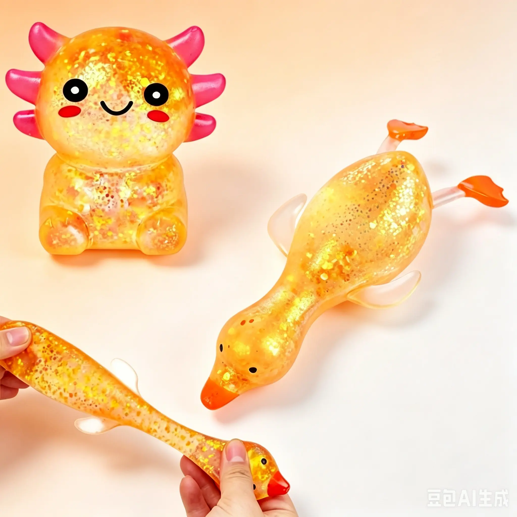 2-Piece Squeeze Toy Set, Stress Ball for Kids Adults,Stress Relief Sensory Toy Fidget Animals Axolotl & Duck Squishy Toys