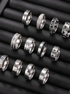 Men's Stainless Steel Rings Set, Stacking Rings, Stackable Rings, Randomly Sent Simple Rotatable Stress Relief Rings, Punk Style, Perfect for Daily Commute, Dates, Parties