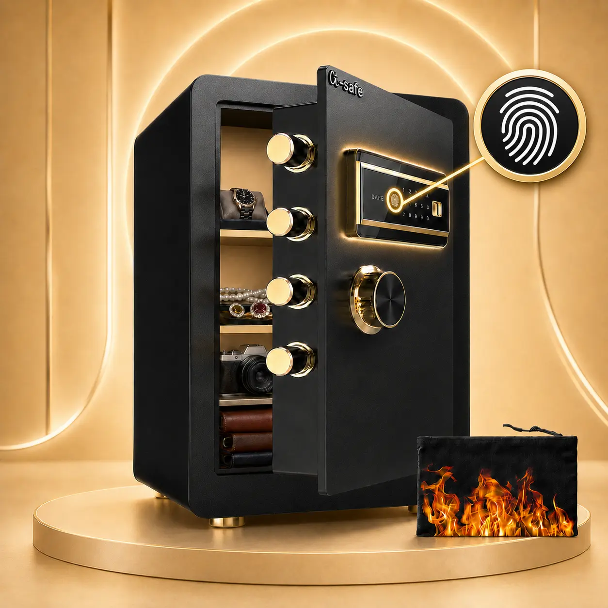 X-safe0.8-3.5 biometric box with fingerprint and digital keypad smart alarm system, inner lockbox, fireproof bag, emergency key, suitable for valuables and spy equipment, a must-have for home