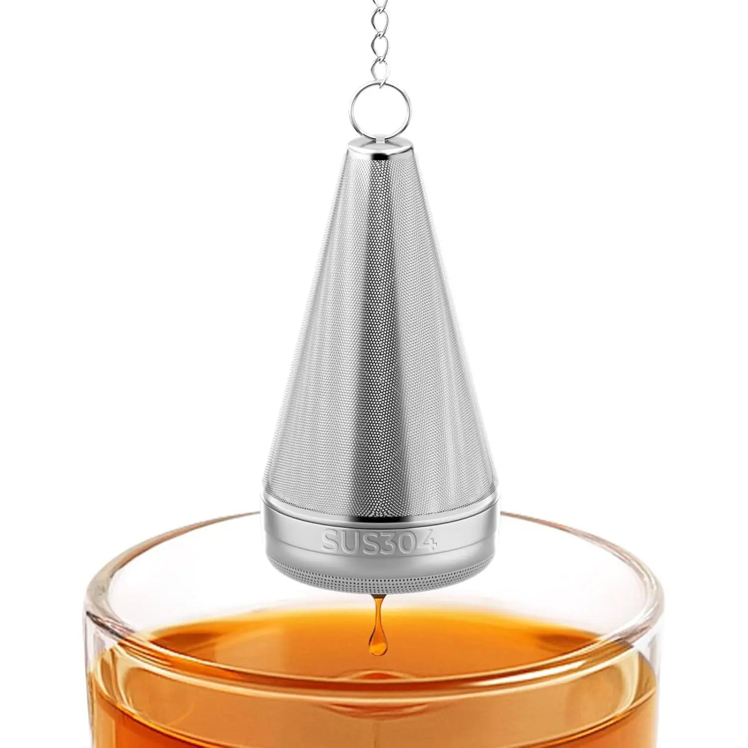 Conical Tea Strainer for Loose Leaf Tea, 304 Stainless Steel Fine Mesh Tea Strainer, 1.8inchx3inch Loose Leaf Tea Infuser with Drip Tray