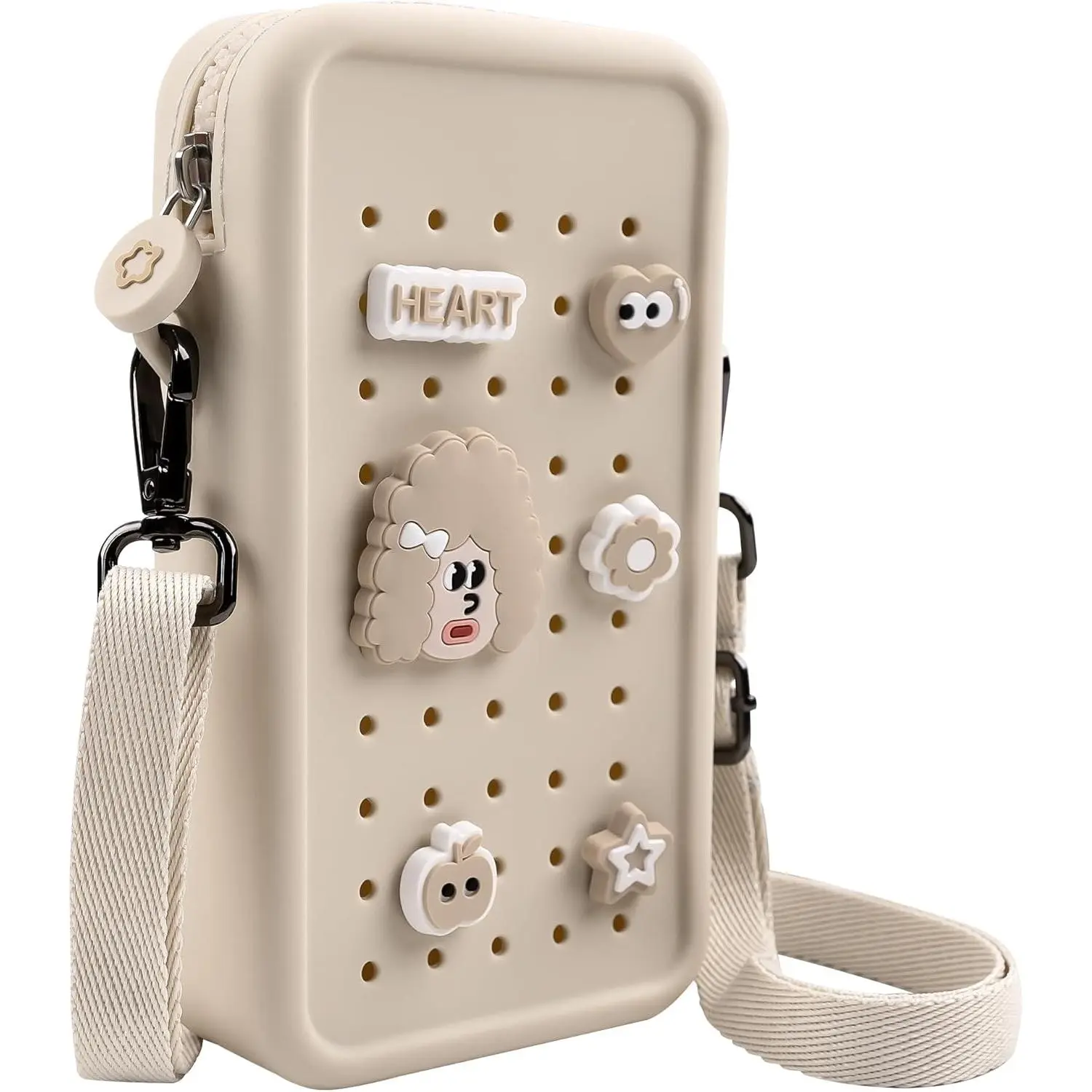 Small Crossbody Bag for Women with Customizable Charm Holes, Compact & Durable with Adjustable Strap,  for Everyday Use (Beige)
