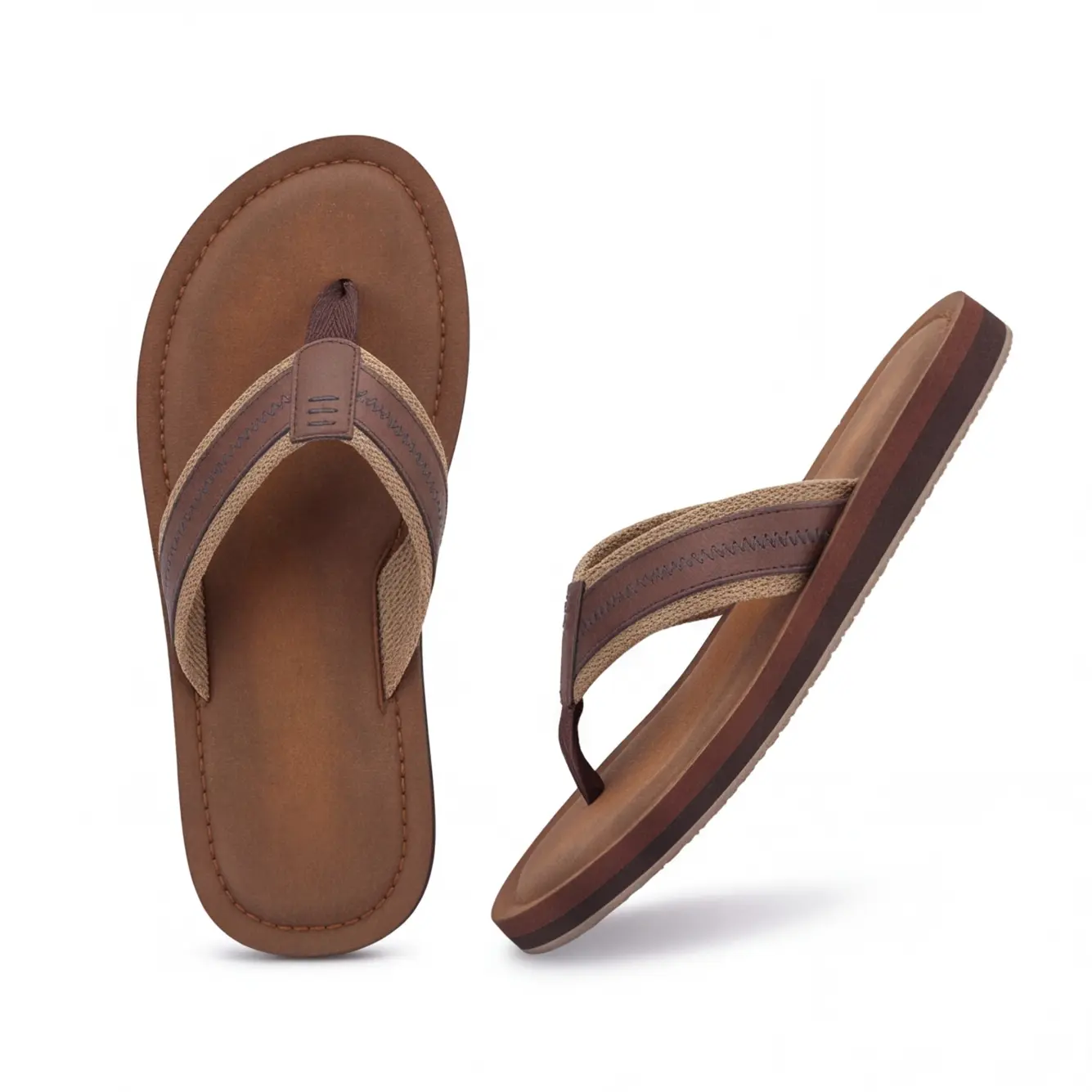 Men's PU Leather Wedge Flip Flops with Non-Slip Sole, Casual Summer Beach Outdoor Walking Sandals