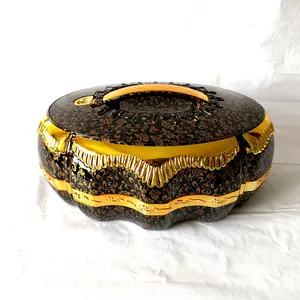 MiraRabel Luxury Black-Gold Modern Food Warmer (Set of 3)