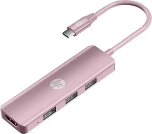 HP USB C Docking Station - 5-in-1 Multi-Port USB C Hub with 4K HDMI, 100W Power Delivery, for Laptops, MacBook, iPad, Thinkpad and More, Pink