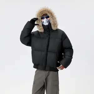 Men's Detachable Fur Collar Hooded Premium Cotton Jacket Thick Warm High-End Coat for Chilly Days Bread Jacket Comfortable & Stylish Windproof Outerwear Beige