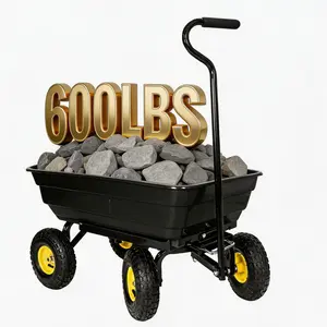 Garden Dump Cart, 4 Cu Ft Tub, 600 lb Haul Capacity, Green/Black – Heavy-Duty Utility Wagon with Quick-Release Dumping & Pneumatic Tires for Yard, Landscaping and Gardening