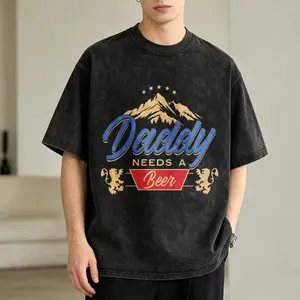 Men's Vintage Washed T-Shirt Daddy Needs A Beer Mountain Oversized Graphic Tee Outdoor Casual Short Sleeve
