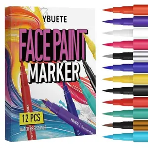 YBUETE 12 Colors Face Body Painting Markers, Water Resistance Tattoo Pen for Adults, Long-lasting and Smudge-proof Temporary Tattoo Markers for Mardi Gras Parties, SFX & Festivals