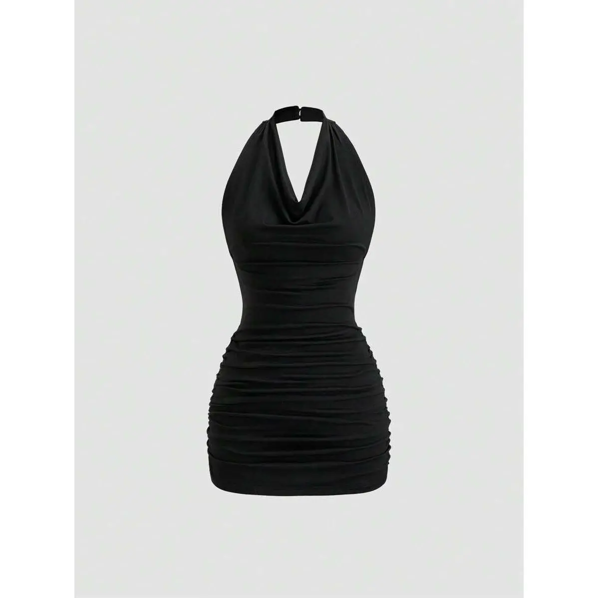 Sweetra Black Plunging Neck Tied Back Open Back Sleeveless Bodycon Mini Dress