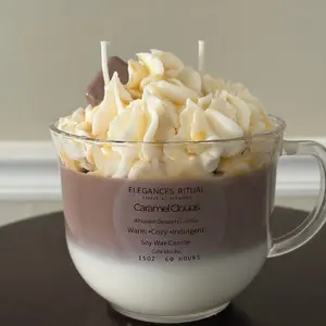 Elegances Ritual Caramel Clouds Whipped Dessert Candle Salted Caramel Macchiato Soy Wax Realistic Bakery Scent Cozy Coffee Bar Decor