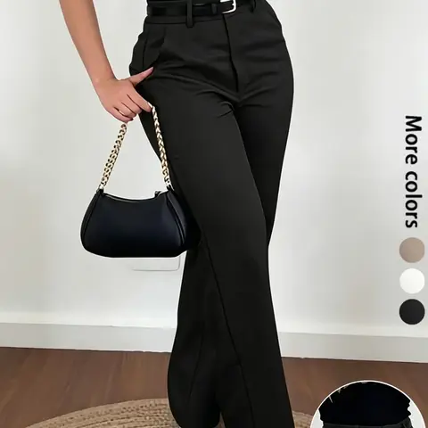 Women's Elegant Solid Color Loose Fit Straight Leg Long Pants, Zipper Design, High Waisted Trouser for All Seasons, Casual Fashion Bottoms, Womenswear