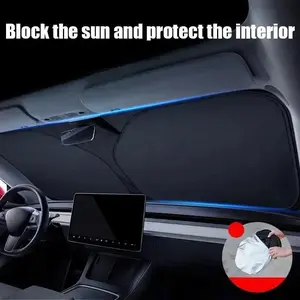Car Front Window Sunshade, Heat & UV Protection Folding Front Window Privacy Sunshade, Car Windshield Sunshade, Car Exterior Accessories for Tesla Model 3 Model Y