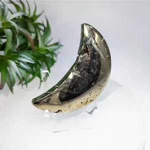 Pyrite Druzy Crescent Moon Carving Ornament Pyrite 2.8" Druzy Moon Carving #LV9606