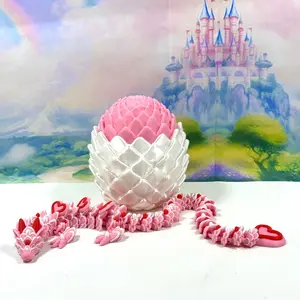 3D Printed Dragon with Egg, Articulated Pink and Red Love Dragon, 12 Inches Fidget ADHD Autism Toy D091-WPE
