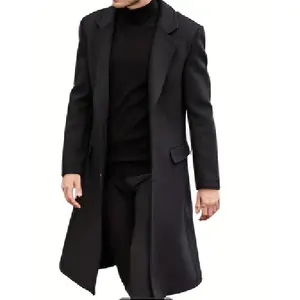 [Fashionable Fleece-Lined] Plus-Size Men's Solid Red Long Coat |   Fleece-Lined |   Double-Breasted Buttons |   Machine Washable |   Fall/Winter |   Formal Wear |   Structured Design