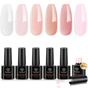 Builder Nail Gel Set, 6 Colors 8-in-One, Jelly Nude Pink Hard Builder Base Gel in a Bottle Nails Polish Strengthener Extension LED Nail Lamp Cured Color