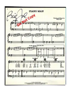 Billy Joel Autographed/Signed "Piano Man" Sheet Music Replica. 11"x14". Frame Included