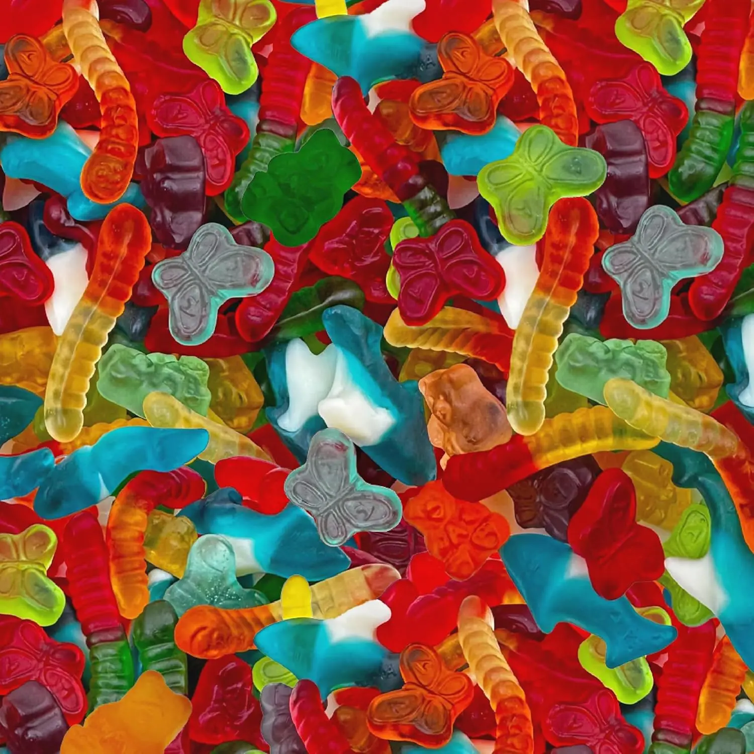 Gummy bulk Candies Mix, Chewy Candy, Assorted Fruit Flavors, 2 Lb Bag | Blue Sharks, Gummi Bears, Gummy Worms & Butterflies, Gummies Bulk
