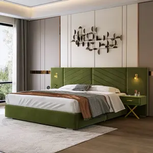 Queen/King Bed Frame With Built-In Nightstands And LED Lights, Velvet Upholstered Platform Bed With Tufted Wingback Headboard, Strong Wooden Slats, No Box Spring Needed, Easy Assembly