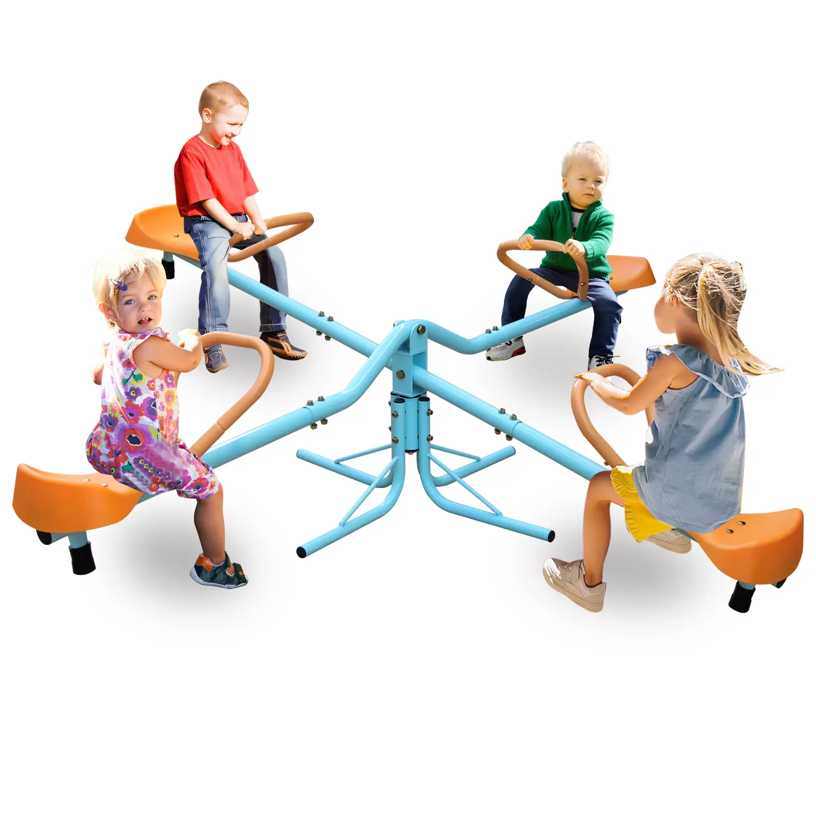 Kids Seesaw - 4-Seat 360-Swivel Weather-Resistant Metal Outdoor Play Equipment, Safe & Ergonomic Multi-Use Structure with 30"l x 18"w x 7"h Dimensions for Playground Sets