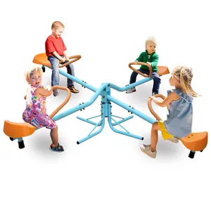 Kids Seesaw - 4-Seat 360-Degree Spinning Teeter Totter, Rotary Swing Car, Metal Kids Outdoor Play Equipment for Playground Sets