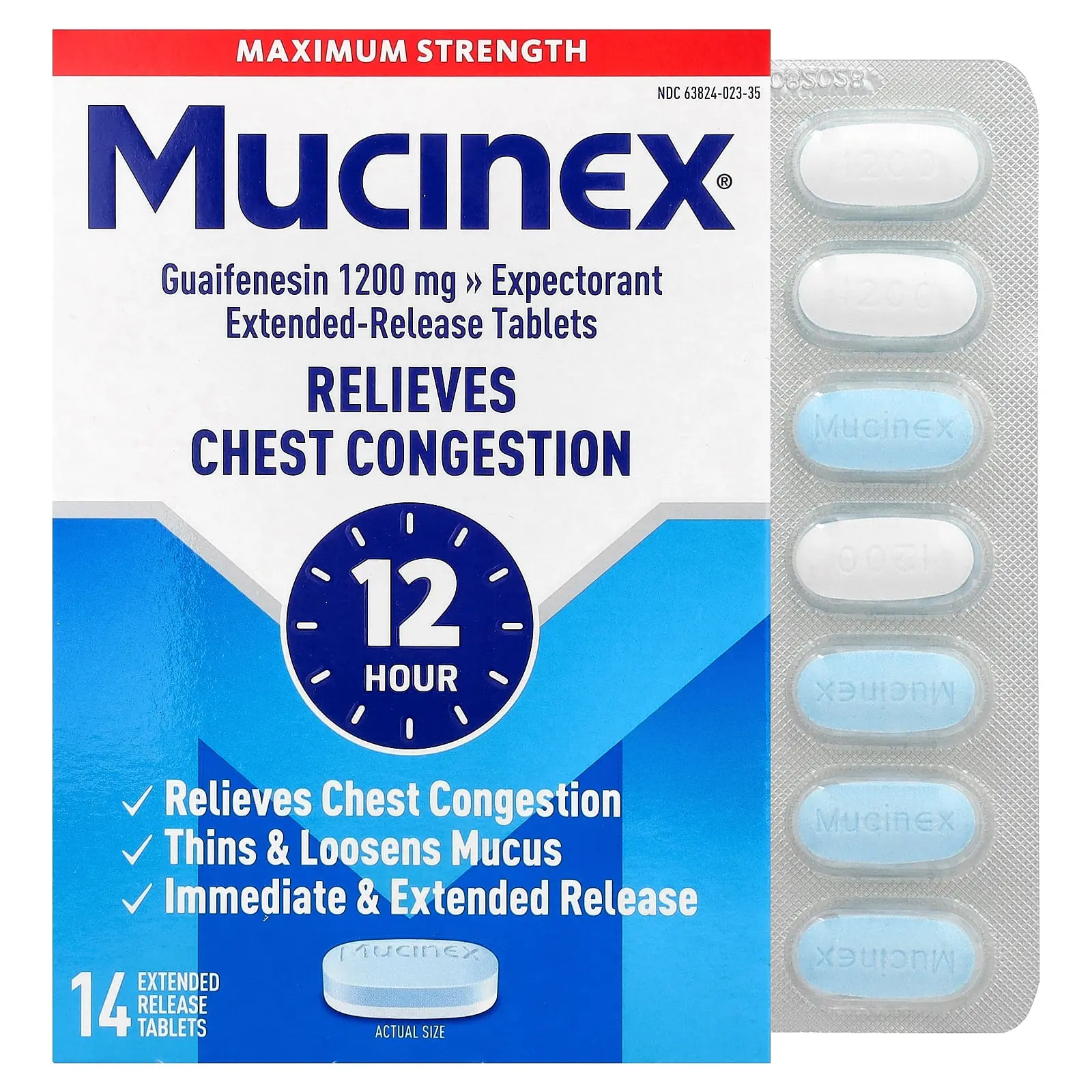 Mucinex 12 Hour Chest Congestion, Maximum Strength, 1,200 mg, 14 Extended-Release Bi-Layer Tablets | HSA/FSA Eligible