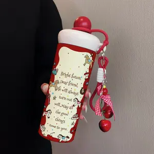 600ML Vacuum Insulated Cup with Cherry Pendant, Printed for Hot & Cold Beverages, Stainless Steel 316 Travel Mug Ideal for Outdoor Activities & Gifting, Drinkware, Flasks