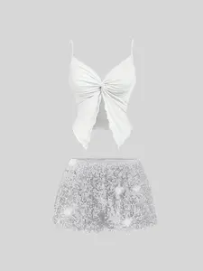 Women's Sequin Shorts Set Spring Summer Fall, Cool Style, Perfect for Beach Parties, Daily Commute, Various Summer Activities