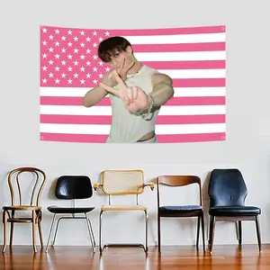 1 PC, Flag Wall Hanging Set in Pink and White featuring the American Flag, Bang Chan themed tapestry, University dormitory decoration for bedroom poster, Living room gift， cool stuff for room bedroom decor girly bedroom decor mens room decor