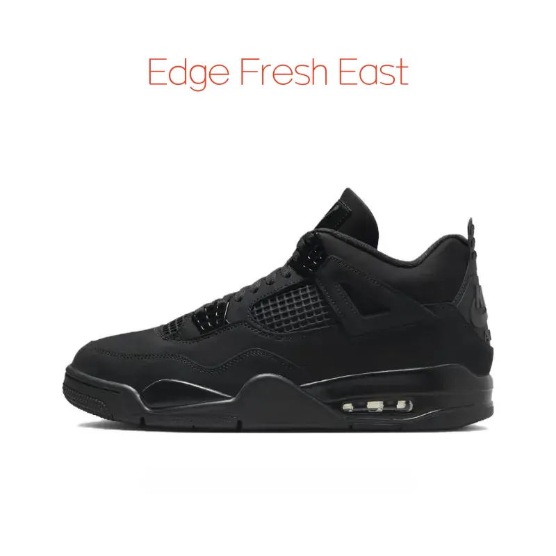All-Black Suede and Mesh Mid-Top Retro Basketball Shoes