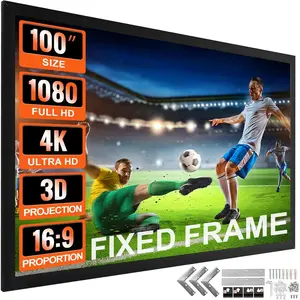 VEVOR Projector Screen Fixed Frame 100inch Diagonal 16:9 4K HD Movie Projector Screen with Aluminum Frame Projector Screen Wall Mounted for Home Theater Office Use