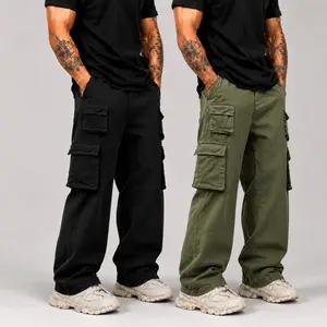 Mens 2 Pack Cargo Pants Multi Pocket Utility Trousers Loose Straight Leg Baggy Streetwear Pants for Everyday Wear Travel Commute Outdoor Hiking Work Casual Summer Outfit Memorial Day Fit Relaxed Fit Deep Side Pockets Secure Flap Pocket Functional Utility