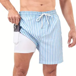 Mens Swim Trunks 2 in 1 with Compression Liner 7 Inch Quick Dry with Pockets Board Shorts