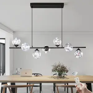 Modern Light LED Dimmable Pendant,7-Light Glass Globe Hanging Light Fixture with Remote,Round Pendant Light Fixture for Bedroom, Kitchen Island, Living Room, Entryway