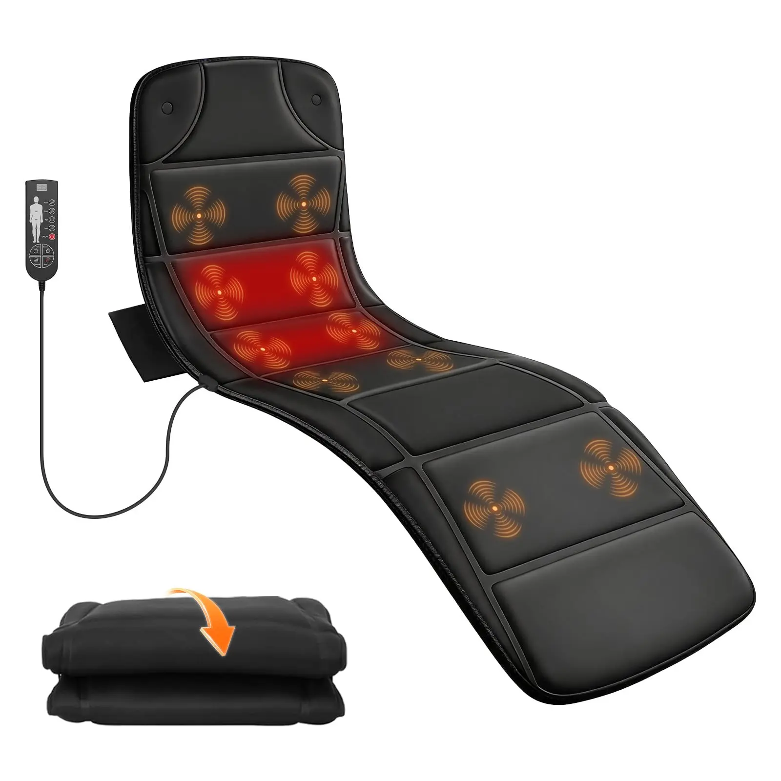Whole Body Vibrating Massage Mat with Graphene Heat - 2026 Upgraded Polyester Mat, 10 Motors, 5 Modes, 3 Intensities, Foldable, Pain Relief for Bed/Chair, Personal Care Massage Device Gift