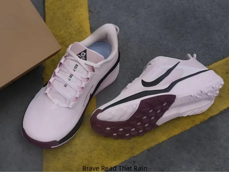 Most casual shoppers overlook how reliable off-road grip these soft blush pink athletic shoes hold under gentle romantic everyday styling, deep treads deliver steady traction on gravel spring hiking trail segments.