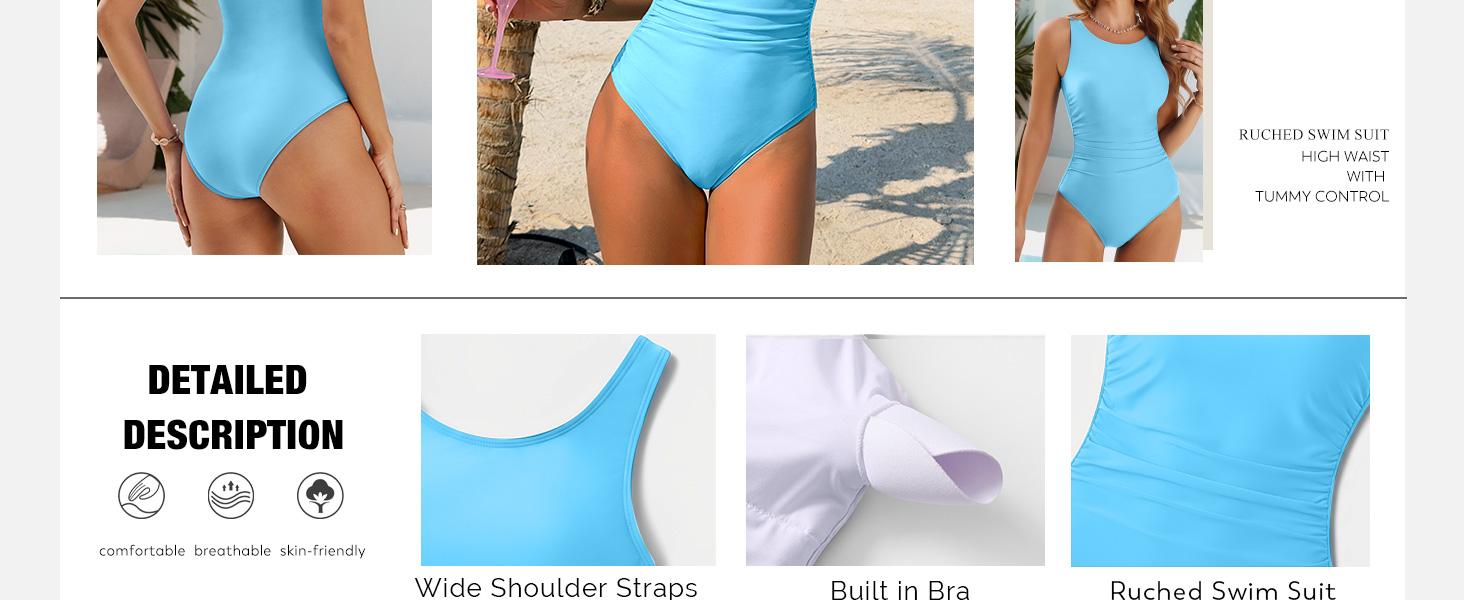 ANRABESS Women Swimsuits One Piece Tummy Control Full Coverage Backless Bathing Suit Ruched Swim Suit Beach Vacation Swimwear