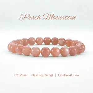 Peach Moonstone Sunstone Bracelet 4mm 6mm 8mm 10mm Natural Crystal with Gold Accents for Adults Elegant Emotional Flow Intuition New Beginnings Versatile