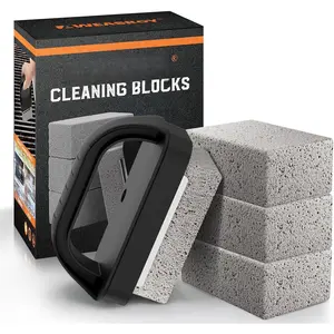 Heavy Duty Grill Cleaner, Grill Cleaning Bricks with Handle, Pumice Griddle Cleaning Stone Removing Stains for BBQ, Swimming Pool, Sink(4 Pack)