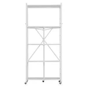 VEVOR 5-Tier Foldable Storage Shelf, 32W x 14D x 72H Inch Folding Metal Rack Shelving Unit, No Assembly Organizer Shelf with 5 Wheels & 4 Hooks for Pantry, Kitchen, Garage, Basement, WhiteSummervibes