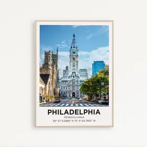 Philadelphia Travel Poster No Framed Pennsylvania Wall Art Trendy Gift Eclectic Vibrant Print Retro Living Room Decor Gallery