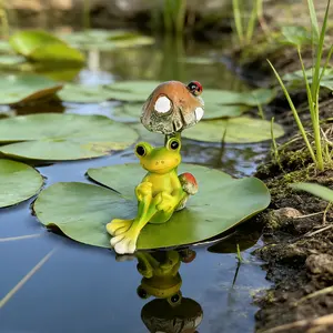 1 explosion fun frog decorated by mushroom resin garden pond water lily simulation garden landscaping good things suitable for the pursuit of unique gardening players.
