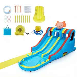 Hexagonal Dragon Inflatable Water Park for Kids - Dual Slides, Splash Pool, Long Slip Mat, Powerful Blower - Outdoor Backyard Bouncy Castle - Summer Fun