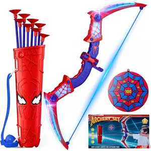 Spider Toys for Boys Age 3-4 4-6 6-8 8-12, Kids Toy BowArrow Shooting Set with Red & Blue LED Lights, Spider Quiver & Web Target, 8 Suction Cup Arrows, Toys Gifts for 3 4 5 6 7 8 9 10 12 Year Old Boys
