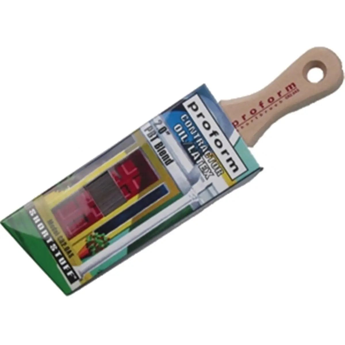Proform CR2.0AS Contractor Paintbrush - 2" Width Angled Cut PBT Filament Brush with Short Handle, Acid Dipping Process, Easily Tapered Bristles, Best Coverage, Knot and Ferrule Construction, 0.2 lbs., for Painting All Coatings