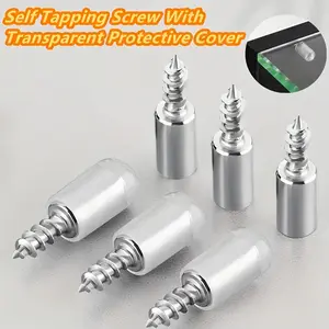 Metal Nickel Shelf Support Pegs with Transparent Protective Cover - Self Tapping Screw for Kitchen Closet & Furniture - Metal Nickel Support Pins - Shelf Holder Pins Self-Tapping kit Self-Tapping Truss Screws Stainless