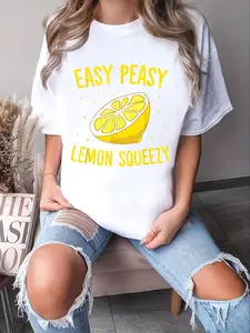 100% Cotton Unisex Easy Peasy Lemon Squeezy Funny Lemons Summer Lemonade T-Shirt Women'S Men Graphic Tee Casual Round Neck Short Sleeve T-Shirt